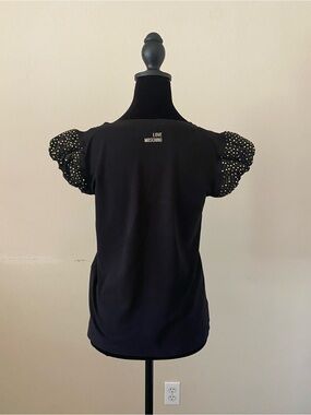 Moschino Black Knit Crewneck Top with Logo Tag